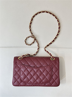 Chanel Small Classic Flap Bag Grained Calfskin Gold Tone Metal Burgundy 01117 TOP