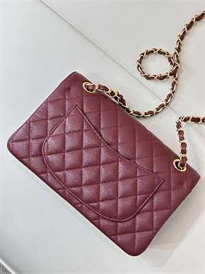 Chanel Small Classic Flap Bag Grained Calfskin Gold Tone Metal Burgundy 01117 TOP