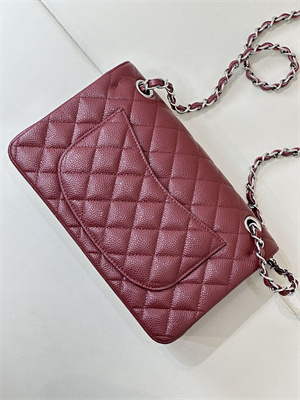Chanel Small Classic Flap Bag Grained Calfskin Silver Tone Metal Burgundy 01117 TOP