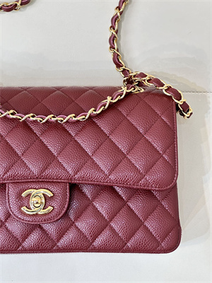 Chanel Medium Classic Flap Bag Grained Calfskin Gold Tone Metal Burgundy 01112 TOP