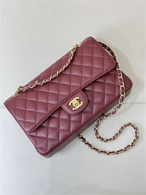 Chanel Medium Classic Flap Bag Grained Calfskin Gold Tone Metal Burgundy 01112 TOP