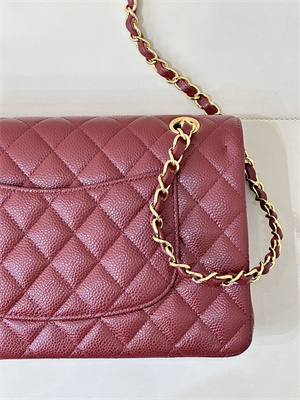Chanel Medium Classic Flap Bag Grained Calfskin Gold Tone Metal Burgundy 01112 TOP