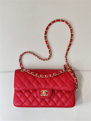 Chanel Small Classic Flap Bag Grained Calfskin Gold Tone Metal Red 01117 TOP