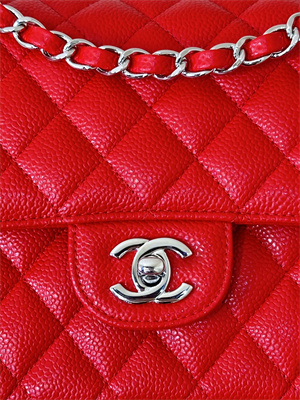 Chanel Medium Classic Flap Bag Grained Calfskin Silver Tone Metal Chinese Red 01112 TOP