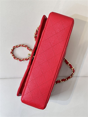 Chanel Medium Classic Flap Bag Grained Calfskin Gold Tone Metal Chinese Red 01112 TOP