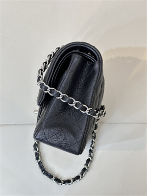 Chanel Medium Classic Flap Bag Grained Calfskin Gold Tone Metal Black 01112 TOP