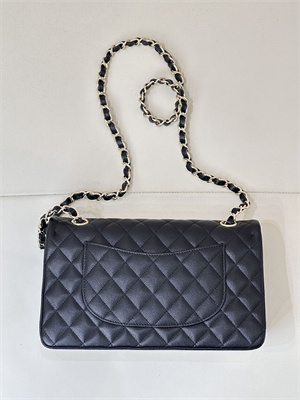 Chanel Medium Classic Flap Bag Grained Calfskin Gold Tone Metal Black 01112 TOP