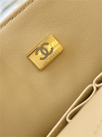 Chanel Medium Classic Flap Bag Grained Calfskin Gold Tone Metal Beige 01112 TOP