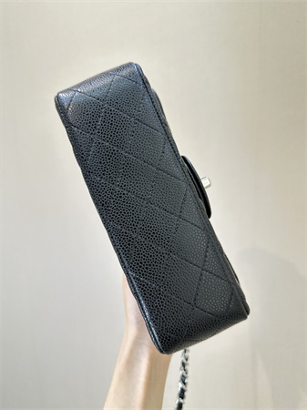 Chanel Mini Classic Flap Bag Grained Calfskin Silver Tone Metal Black Color 01116 TOP