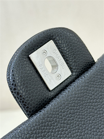 Chanel Mini Classic Flap Bag Grained Calfskin Silver Tone Metal Black Color 01116 TOP