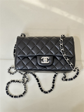 Chanel Mini Classic Flap Bag Lambskin Silver Tone Metal Black Color 01116 TOP