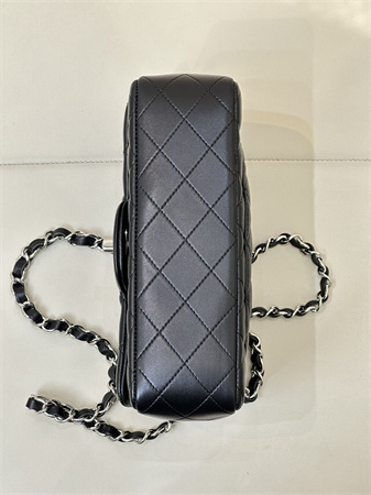 Chanel Mini Classic Flap Bag Lambskin Silver Tone Metal Black Color 01116 TOP