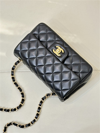 Chanel Mini Classic Flap Bag Lambskin Gold Tone Metal Black Color 01116 TOP