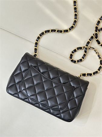 Chanel Mini Classic Flap Bag Lambskin Gold Tone Metal Black Color 01116 TOP