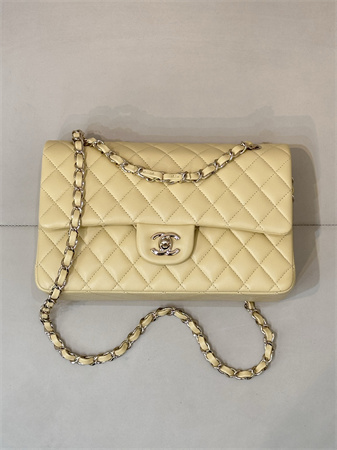 Chanel Medium Classic Flap Bag Lambskin Gold Tone Metal Yellow 01112 TOP