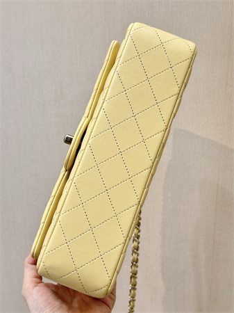 Chanel Medium Classic Flap Bag Lambskin Gold Tone Metal Yellow 01112 TOP