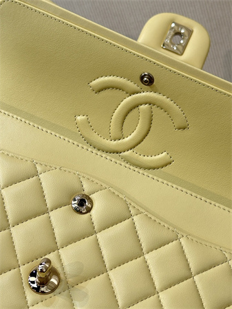 Chanel Medium Classic Flap Bag Lambskin Gold Tone Metal Yellow 01112 TOP