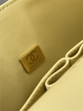 Chanel Medium Classic Flap Bag Lambskin Gold Tone Metal Yellow 01112 TOP