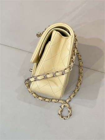 Chanel Medium Classic Flap Bag Lambskin Gold Tone Metal Yellow 01112 TOP