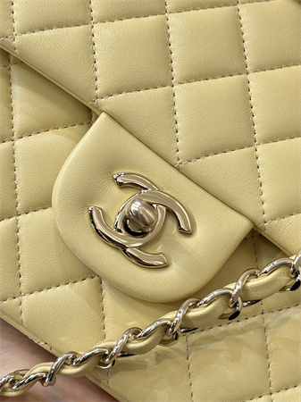 Chanel Medium Classic Flap Bag Lambskin Gold Tone Metal Yellow 01112 TOP