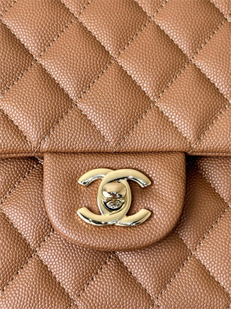 Chanel Medium Classic Flap Bag Grained Calfskin Gold Tone Metal Caramel 01112 TOP