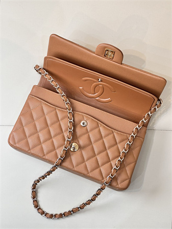 Chanel Medium Classic Flap Bag Grained Calfskin Gold Tone Metal Caramel 01112 TOP