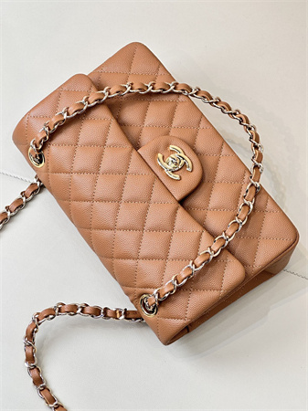 Chanel Small Classic Flap Bag Grained Calfskin Gold Tone Metal Caramel 01117 TOP