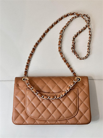 Chanel Small Classic Flap Bag Grained Calfskin Gold Tone Metal Caramel 01117 TOP