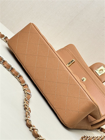 Chanel Small Classic Flap Bag Grained Calfskin Gold Tone Metal Caramel 01117 TOP