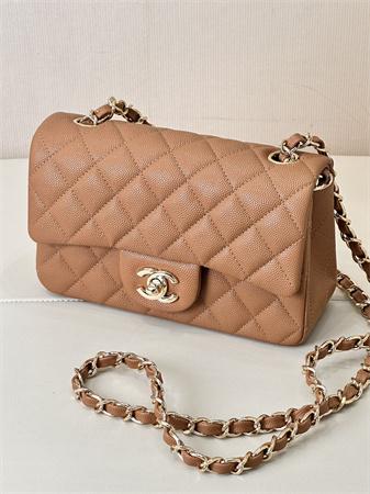 Chanel Mini Classic Flap Bag Grained Calfskin Gold Tone Metal Caramel Color 01116 TOP