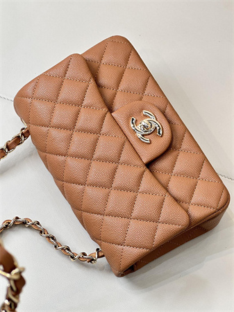 Chanel Mini Classic Flap Bag Grained Calfskin Gold Tone Metal Caramel Color 01116 TOP