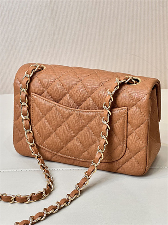 Chanel Mini Classic Flap Bag Grained Calfskin Gold Tone Metal Caramel Color 01116 TOP