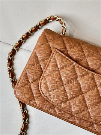 Chanel Mini Classic Flap Bag Grained Calfskin Gold Tone Metal Caramel Color 01116 TOP