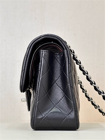 Chanel Medium Classic Flap Bag Lambskin Silver Tone Metal Black 01112 TOP
