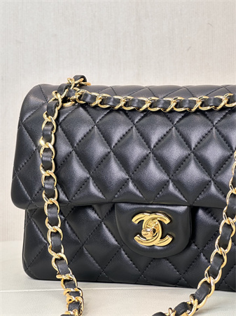 Chanel Small Classic Flap Bag Lambskin Gold Tone Metal Black 01117 TOP