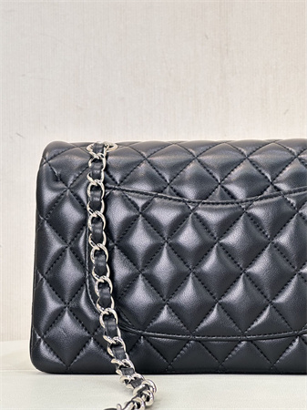 Chanel Small Classic Flap Bag Lambskin Silver Tone Metal Black 01117 TOP