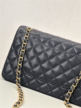 Chanel Large Classic Flap Bag Grained Cafskin Gold Tone Metal Black 58600 TOP
