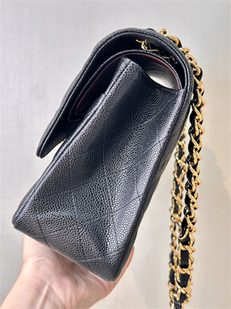 Chanel Large Classic Flap Bag Grained Cafskin Gold Tone Metal Black 58600 TOP