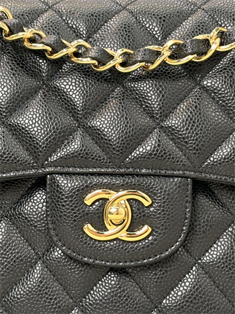 Chanel Large Classic Flap Bag Grained Cafskin Gold Tone Metal Black 58600 TOP