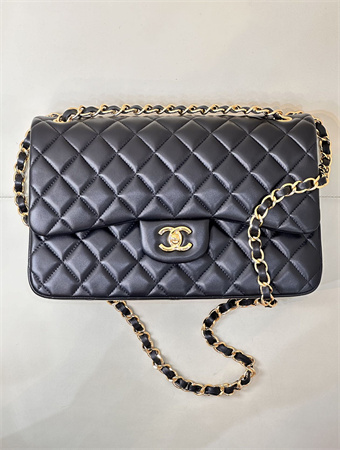 Chanel Large Classic Flap Bag Lambskin Gold Tone Metal Black 58600 TOP
