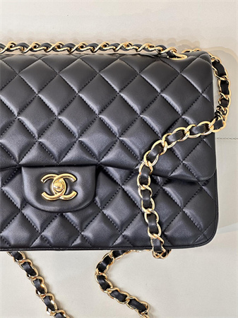 Chanel Large Classic Flap Bag Lambskin Gold Tone Metal Black 58600 TOP
