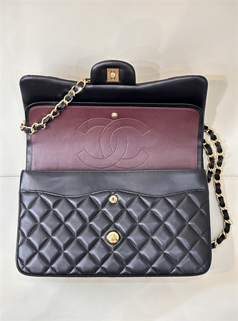 Chanel Large Classic Flap Bag Lambskin Gold Tone Metal Black 58600 TOP
