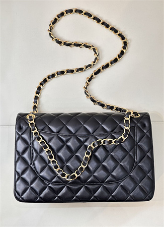 Chanel Large Classic Flap Bag Lambskin Gold Tone Metal Black 58600 TOP