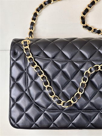 Chanel Large Classic Flap Bag Lambskin Gold Tone Metal Black 58600 TOP