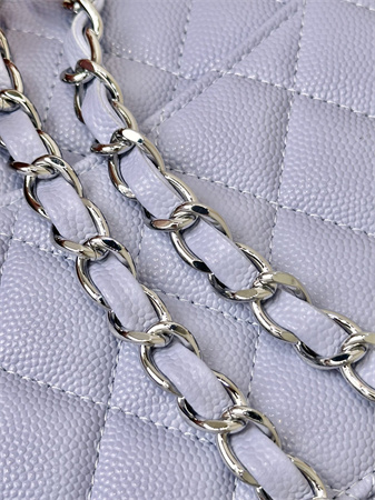 Chanel Medium Classic Flap Bag Grained Calfskin Silver Tone Metal Lt Purple 01112 TOP