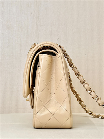 Chanel Medium Classic Flap Bag Lambskin Gold Tone Metal Beige 01112 TOP