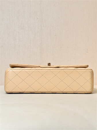 Chanel Medium Classic Flap Bag Lambskin Gold Tone Metal Beige 01112 TOP