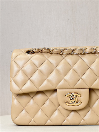 Chanel Small Classic Flap Bag Lambskin Gold Tone Metal Beige 01117 TOP
