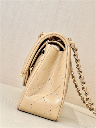 Chanel Small Classic Flap Bag Lambskin Gold Tone Metal Beige 01117 TOP
