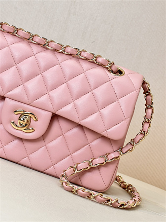 Chanel Small Classic Flap Bag Lambskin Gold Tone Metal Sakura Pink 01117 TOP